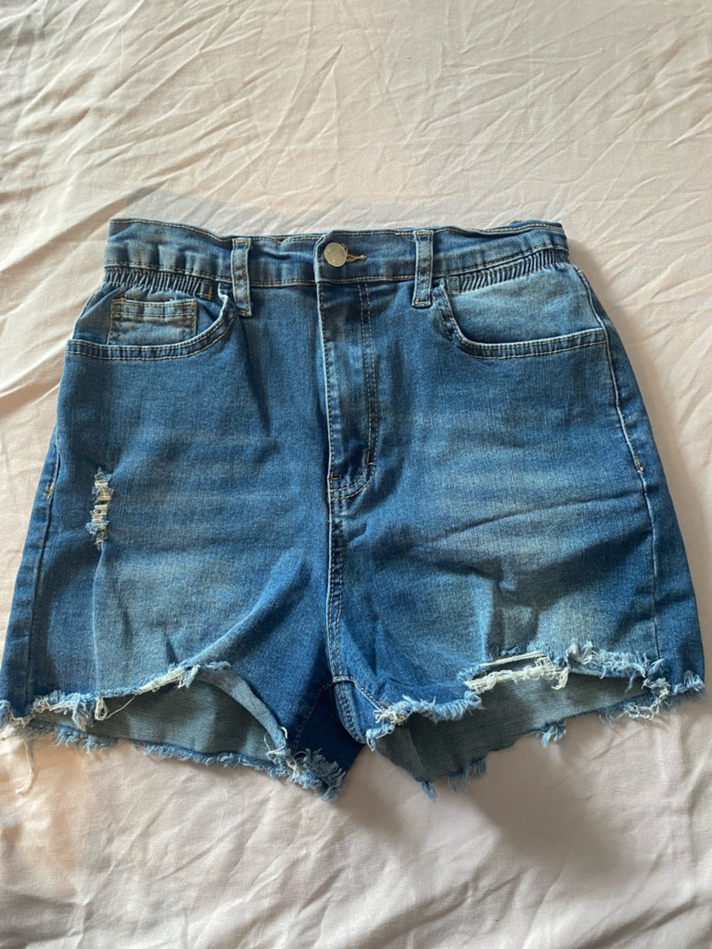 SHEIN Blue Distressed High-Rise Denim Shorts